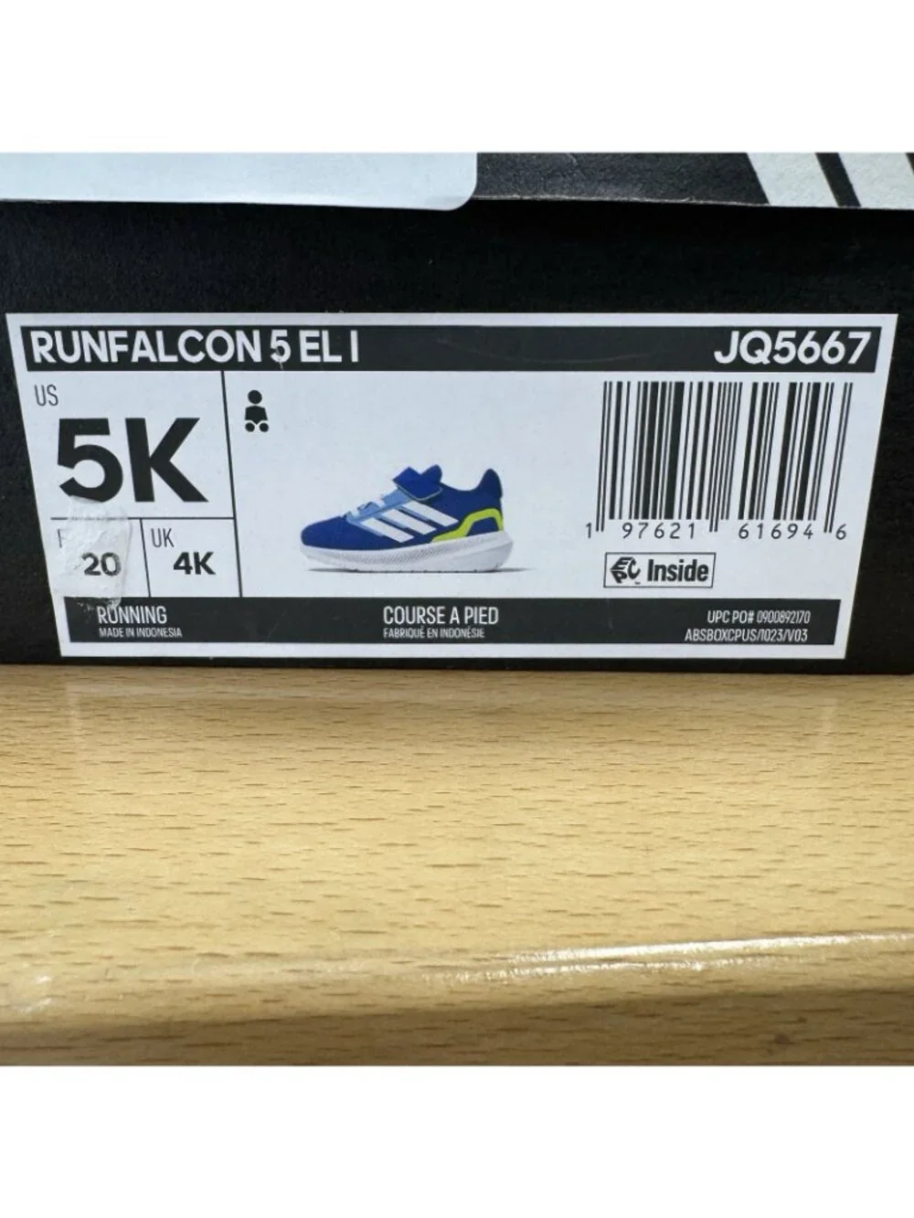 Adidas Infant Boys Run Falcon 5 EL Running Shoes size 5K Hook & Loop Blue JQ5667